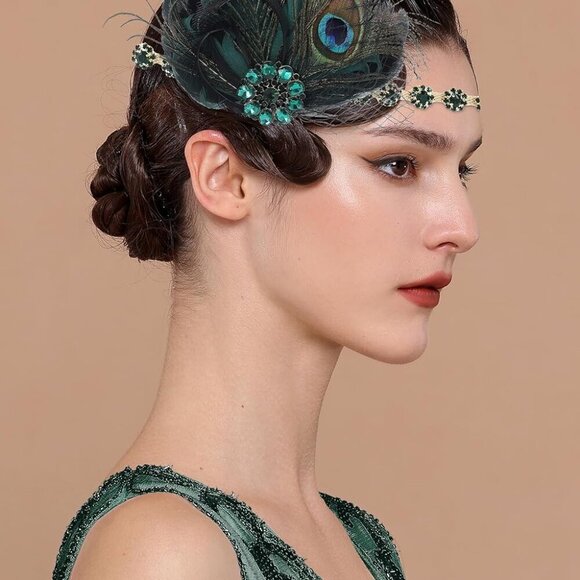 Women Flapper Headpiece Rhinestone Feather 1920s Gatsby Headband Accessories main image 4